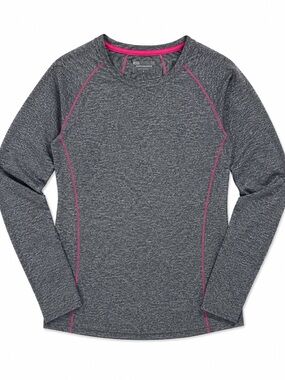 Women’s Gray Long-Sleeve Performance Top Fuchsia Trim Light Fleece Lining